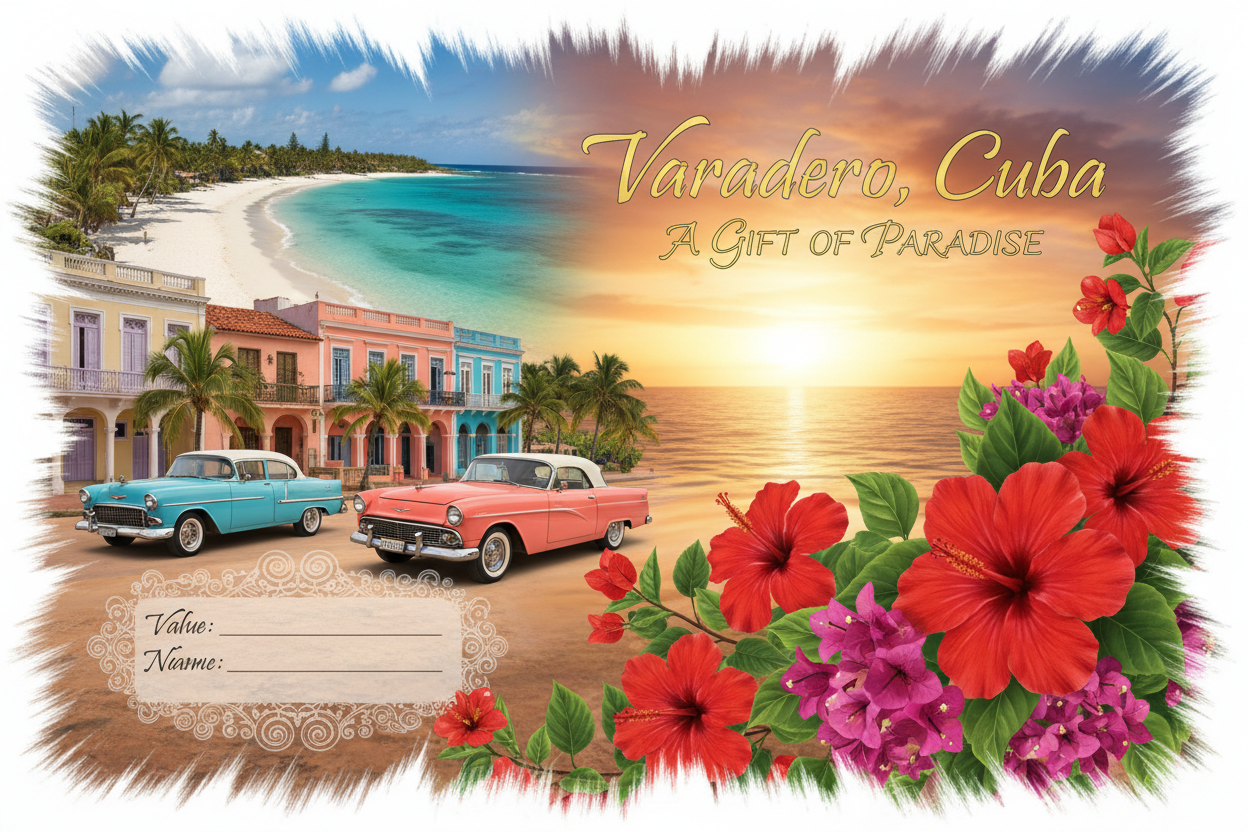gener moi une carte cadeux theme de la ville de varadero, Cuba, sans carré au milieu