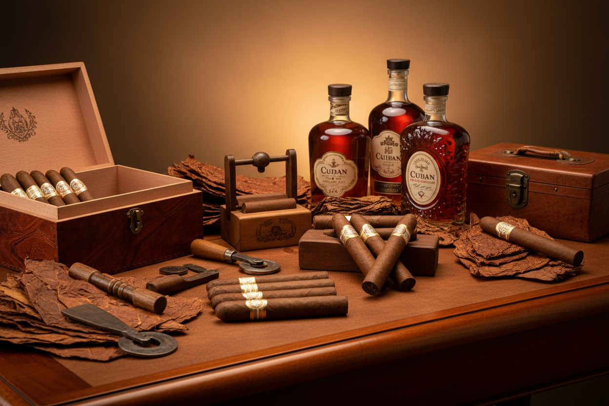 Creer moi une photo professionnel d'atelier de cigares et rhum cubain 